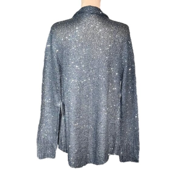 NWT Sisters Sequin Open Front Mohair Cardigan Sz L Gray Evening Sweater Holiday - Picture 4 of 13